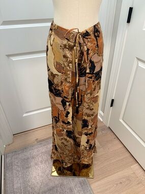 Women’s Brown Abstract Print Wrap Pants